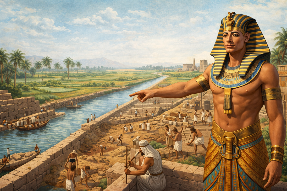Фараон наблюдает за строительством канала