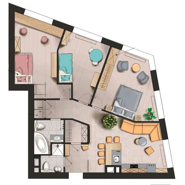 Пример нестандартной планировки (изображение Юлии Самуйловой).