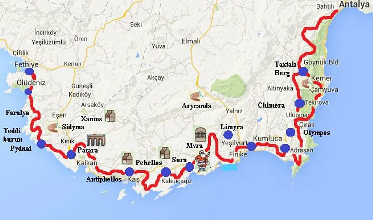 Протяжённость Ликийской тропы - 540 км