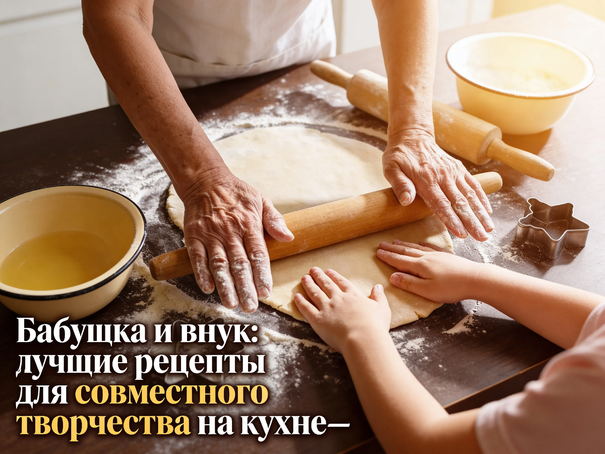 Две пары рук, одна скалка и целое море счастья. Когда внук рядом, мука — это не мусор, а конфетти, а кривые пирожки — самые вкусные. Не бойтесь испачкать кухню. Бойтесь не успеть подружиться.
