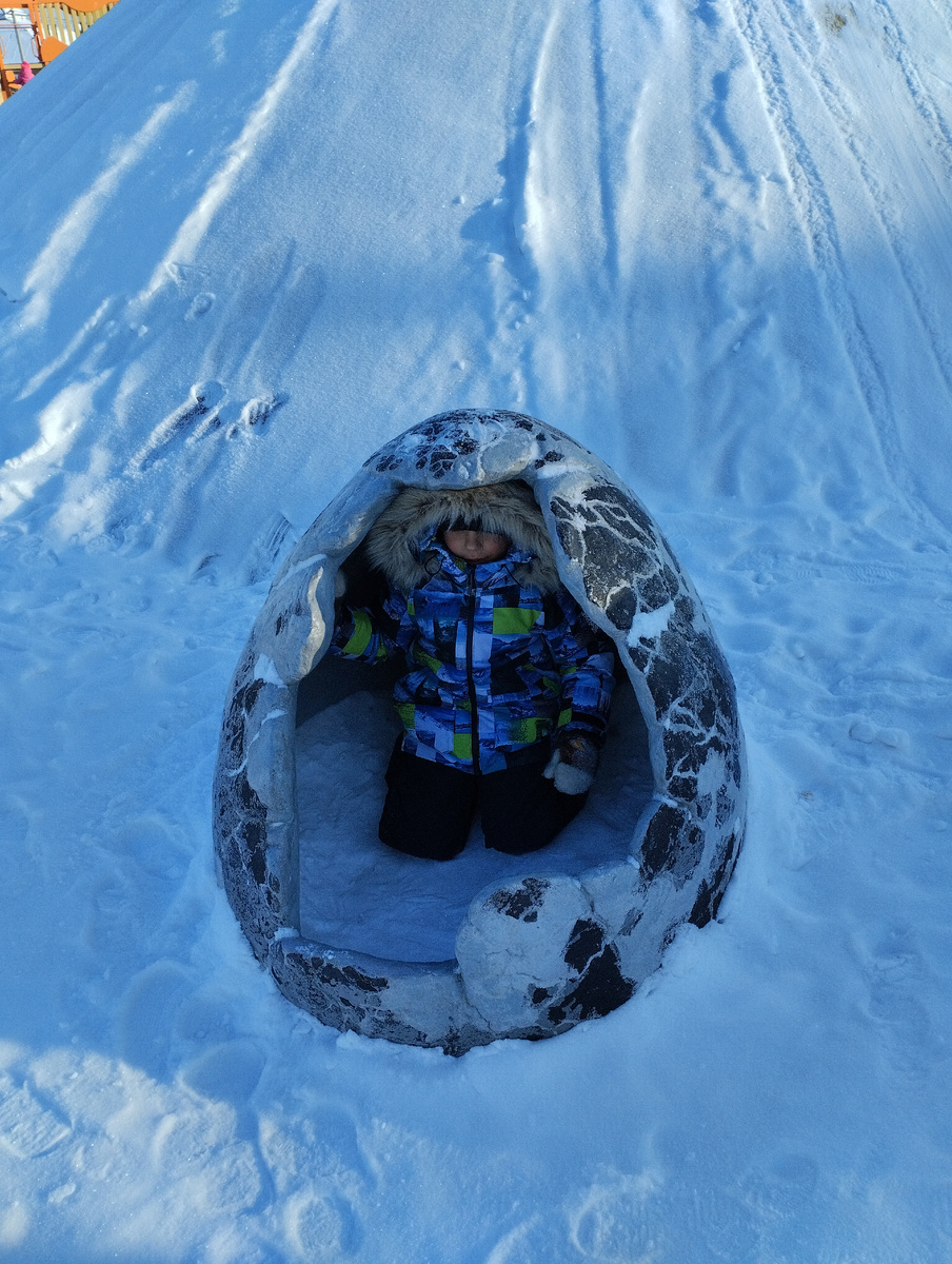 Инсталляция -яйца динозавра в динопарке в Шарыпово