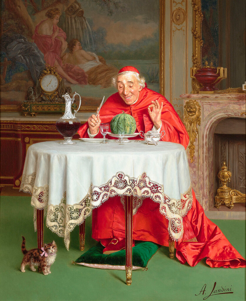 Андреа Ландини, «В предвкушении», 1886 год. Холст, масло. Музей Виктории и Альберта, Лондон, Великобритания. 