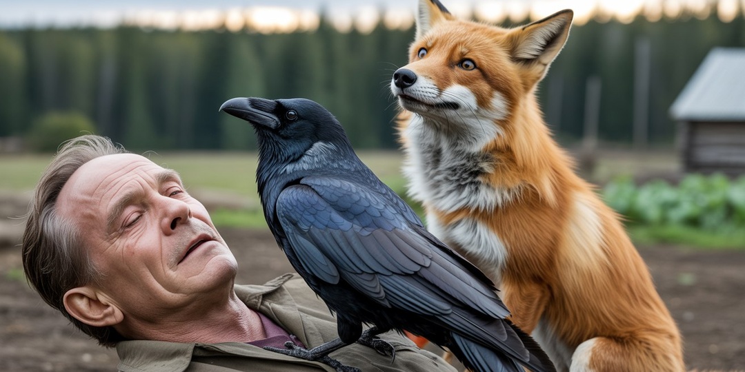 Егерь не поверил своим глазам - лиса и ворона вместе звали на помощь. А на земле лежал старик