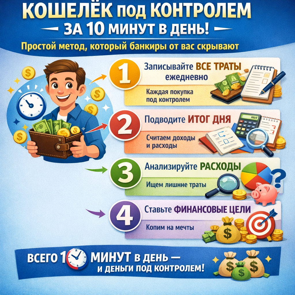 Кошелек под контролем за 10 минут в день. Простой метод, который банкиры от вас скрывают
