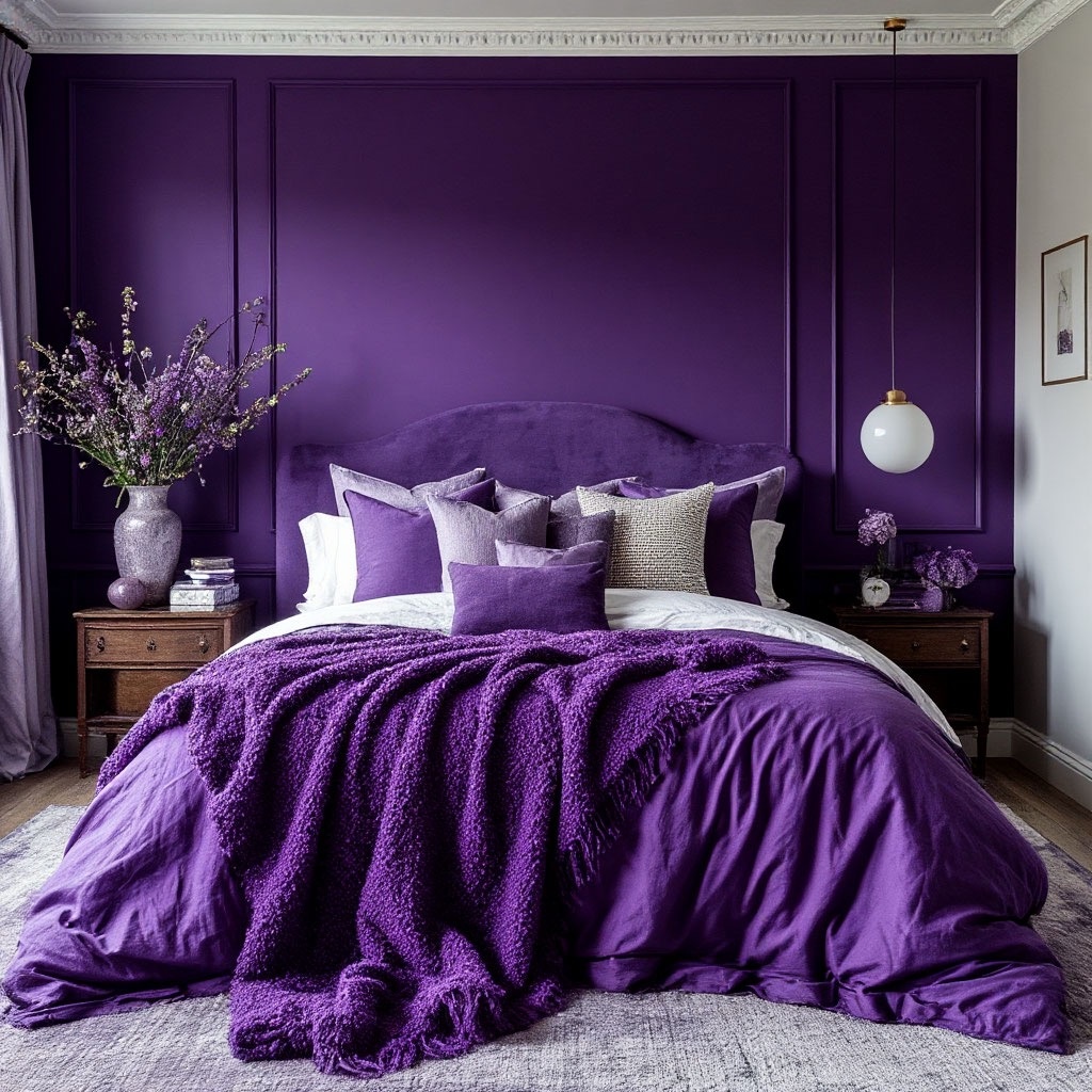Спальня в тяжелых фиолетовых оттенках