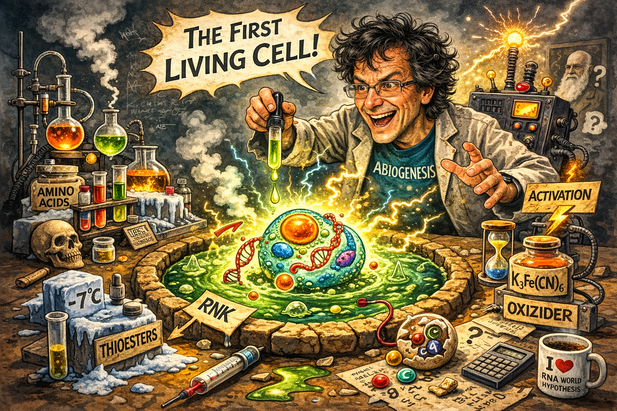 Александр Марков "самозарождает" жизнь. Карикатура.