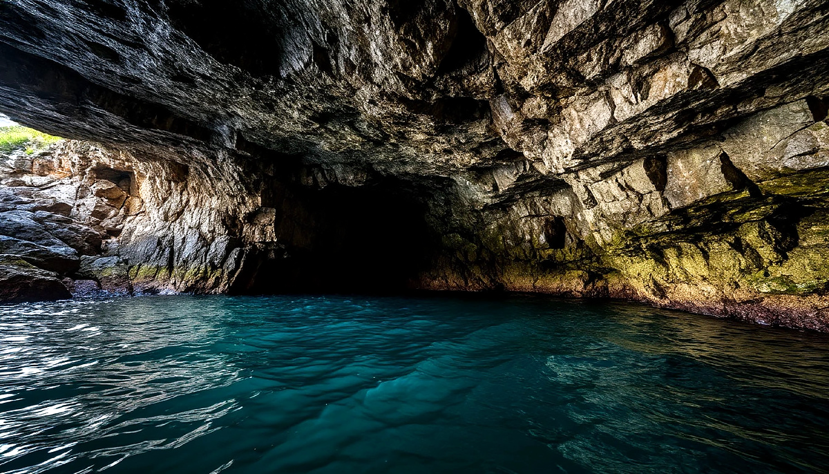 Скалы здесь испещрены гротами и пещерами. 