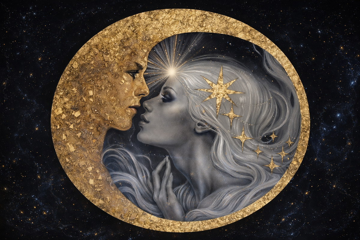 Новолуние - соединение в одном градусе Солнца и Луны, воли и эмоций, мужское и женское. 