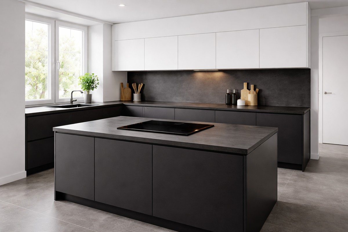 кухня чёрный низ белый верх интерьер