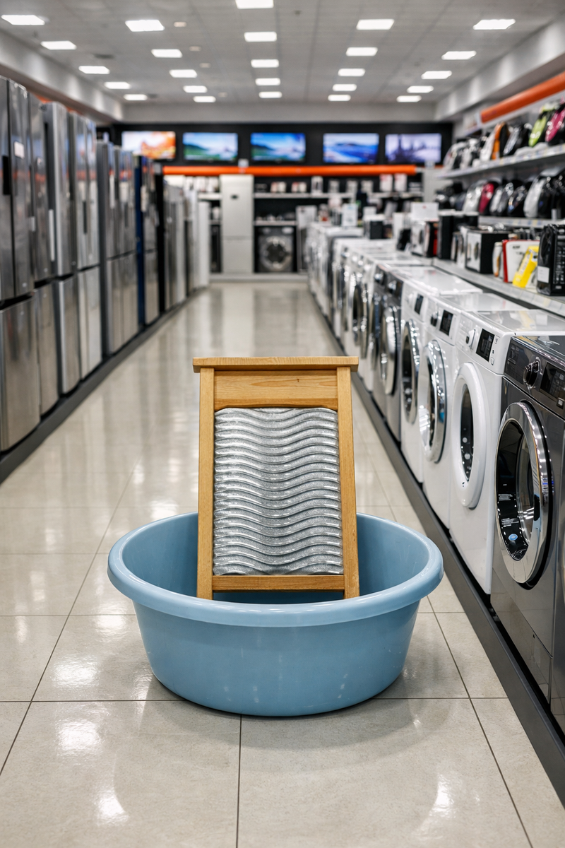 таз с доской для ручной стирки как контраст прошлого и настоящего