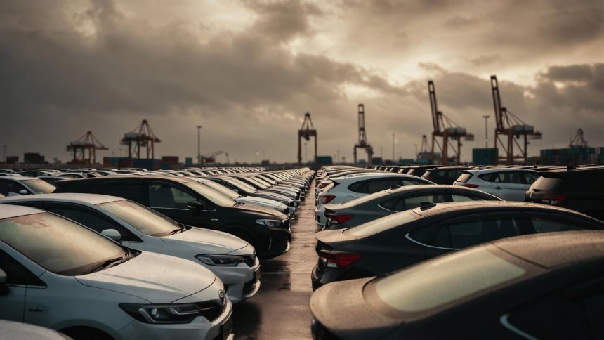 автомобили в порту.