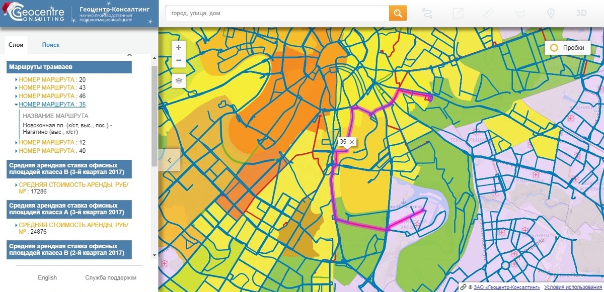 Маршруты общественного транспорта на геопортале RuMap, 2017 г