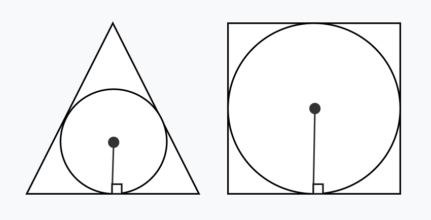 Треугольник и квадрат с вписанными окружностями