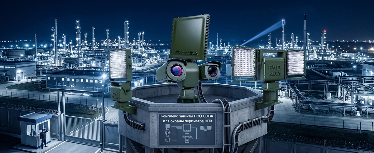 Комплекс защиты ПВО СОВА для охраны периметра НПЗ (инфографика)