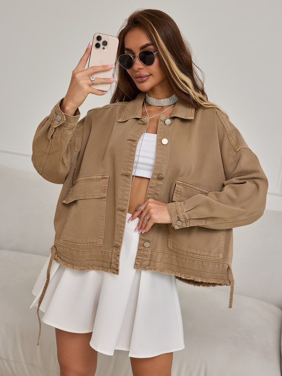 Куртка джинсовая оверсайз Lakomes (капучино / тёмно-бежевый)