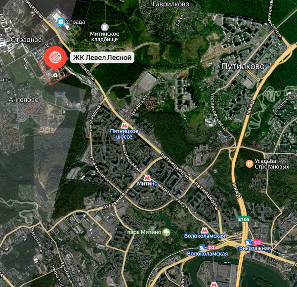 Расположение комплекса. Достаточно зеленая зона вокруг. Данные Яндекс.Карты