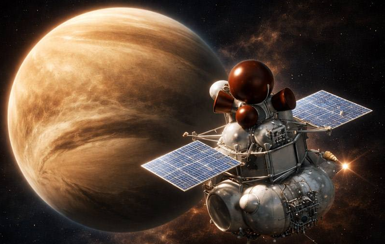 Художественная визуализация миссии «Венера-Д», российского проекта по исследованию Венеры.