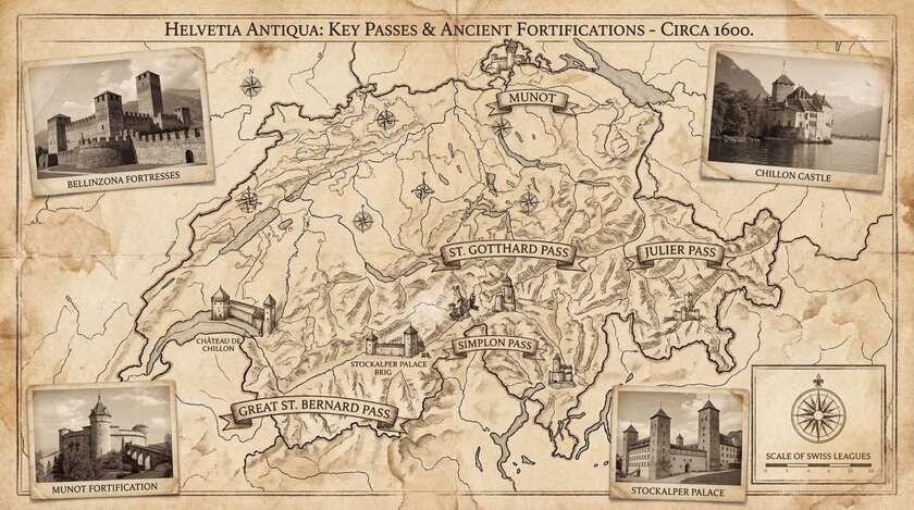 Иллюстрация историческая карта Швейцарии 