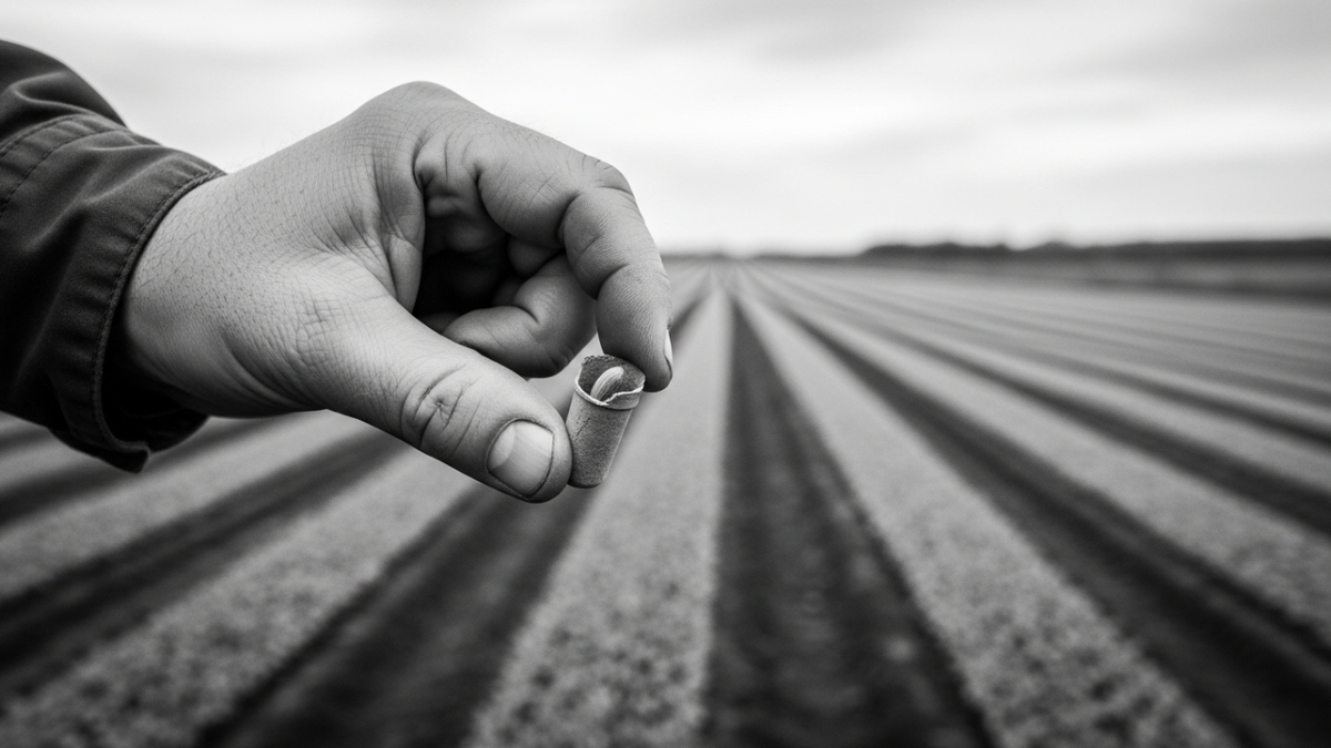 Крупный план руки лесника, держащего биоразлагаемую капсулу с семенем внутри.