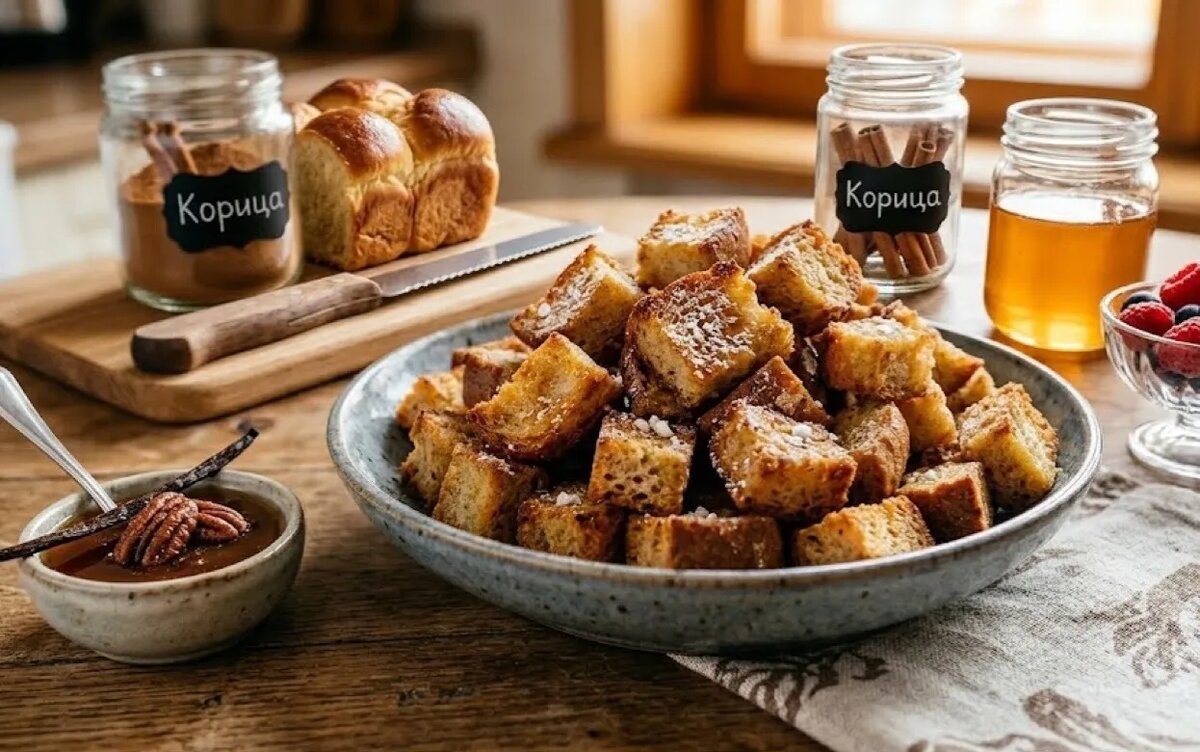   Не выбрасываю черствый хлеб: готовлю вкуснейшие сладкие гренки, которые исчезают со стола за минуты