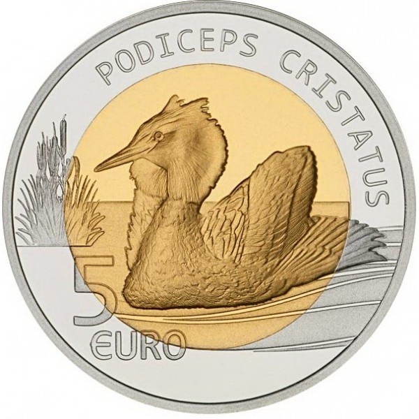 Большая поганка, монета 5 евро из серии «Флора и фауна Люксембурга»