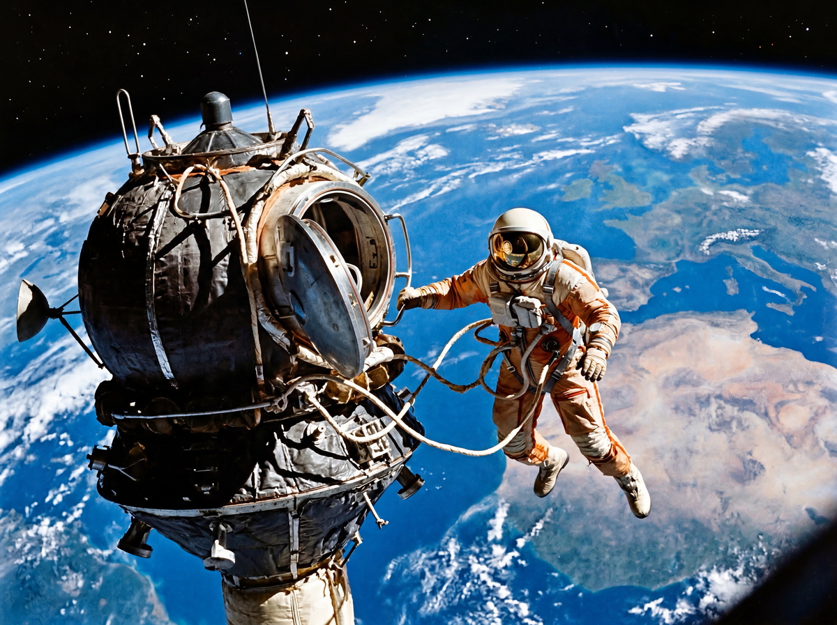 18 марта 1965 года во время полёта космического корабля «Восход-2» с космодрома «Байконур» космонавт Алексей Леонов совершил первый в истории выход человека в открытый космос. 