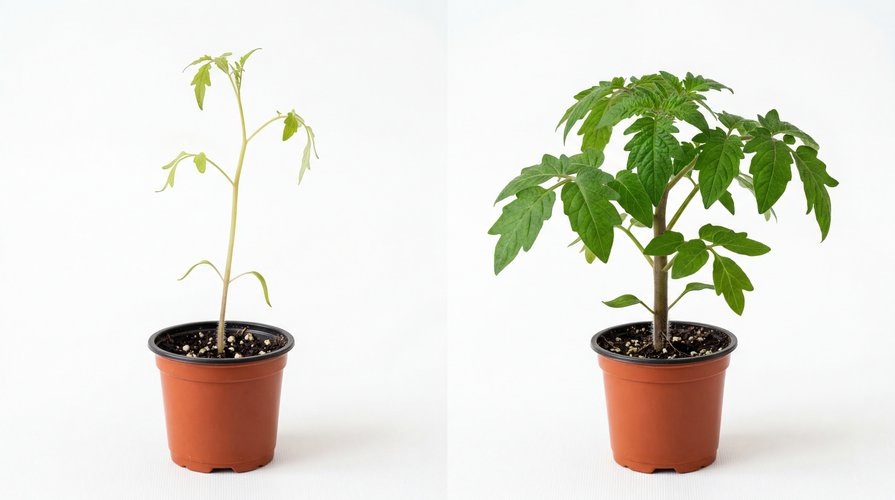 
Слева — моя рассада раньше. Справа — после того, как перестала «стараться». Почувствуйте разницу!

