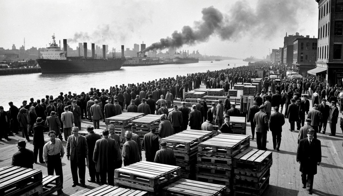 Порт Нью-Йорка. 1954 год. Иллюстрация предоставлена Шедеврум.AI