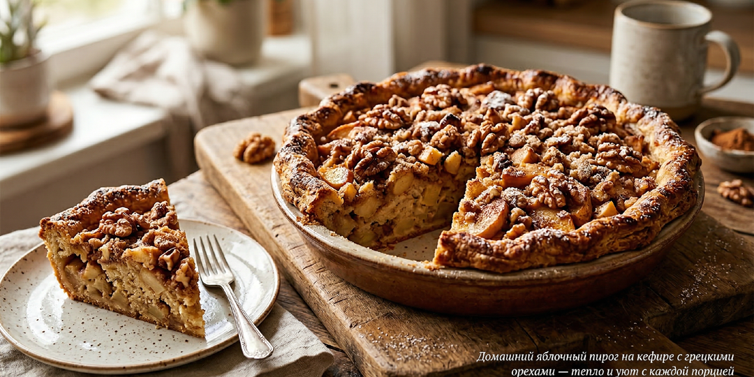 Пирог с яблоками и грецкими орехами на кефирном тесте: замешиваю за 10 минут, пеку за 40