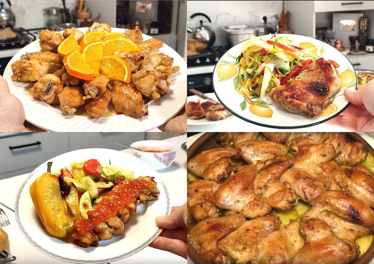 На 1 фото цитрусовый маринад,на 2 фото горчично-медовый,на 3 фото луковый,на 4 фото из специй