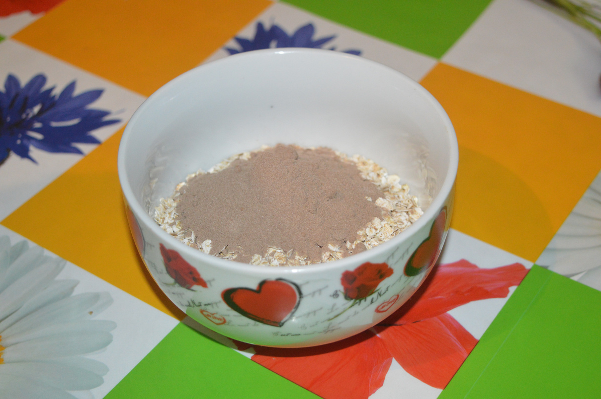 Шоколадный овсяноблин с творогом и бананом. Шаг 2.