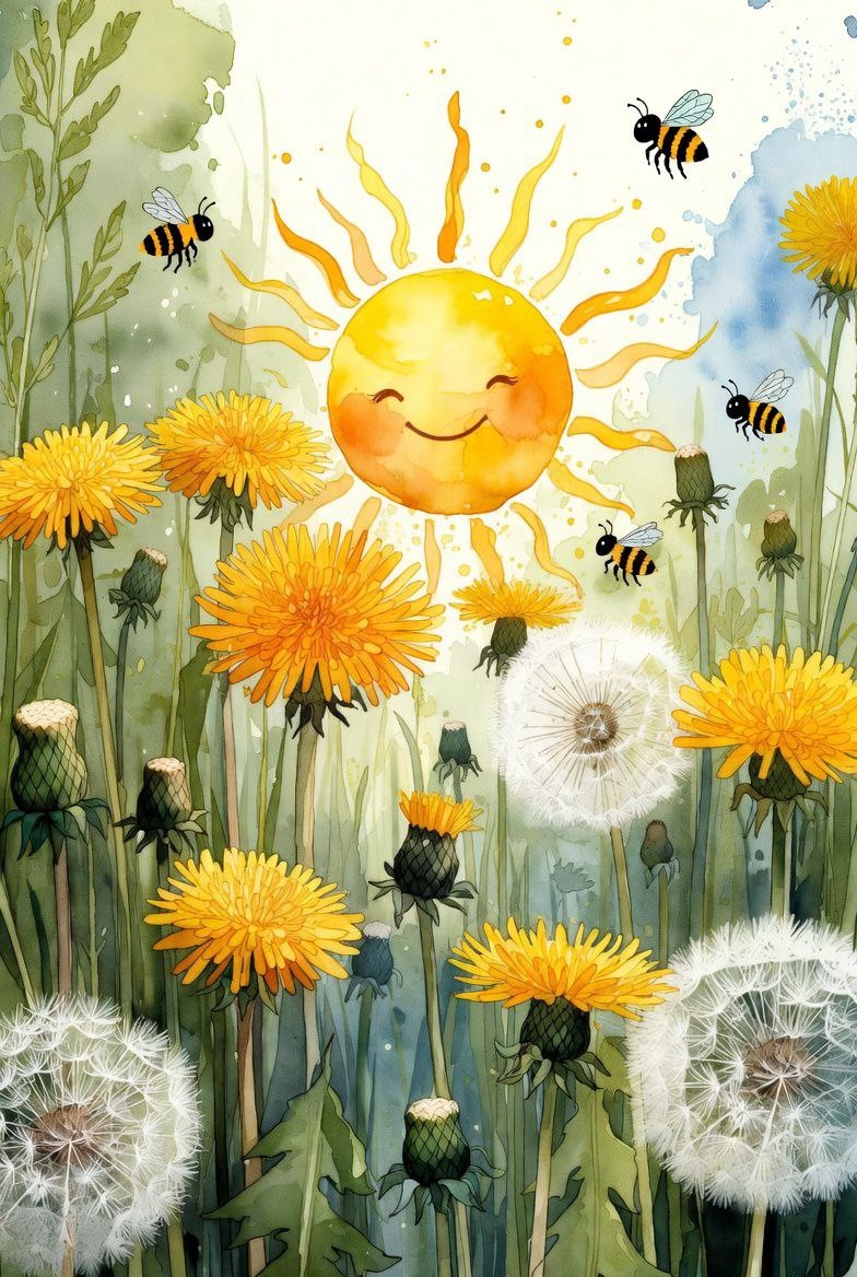 Одуванчик и пчелки (авторское право rikkirayden@yandex.ru)