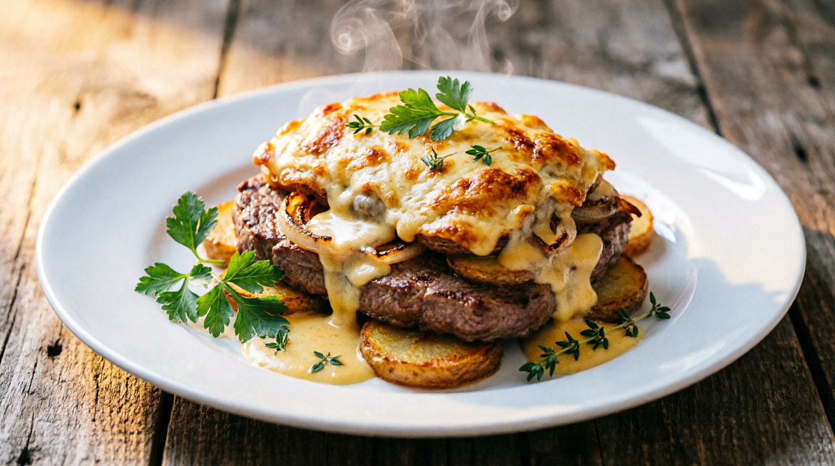 Мясо по-французски с сырным соусом