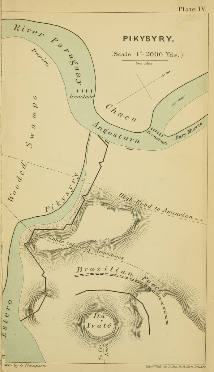 Карта Томпсона показывает обстановку на середину декабря. Слева видна оборонительная линия Пикисири, внизу - оборонительные позиции вокруг ставки Лопеса