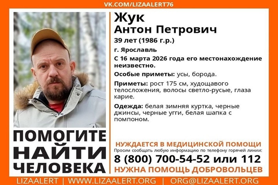    Мужчину разыскивают с 15 марта. Фото: Лиза Алерт Ярославль.