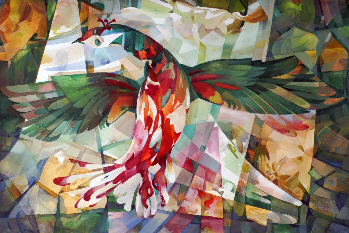 Сергей Галета. "Мой друг Феникс" Бумага, акварель. 50х75 см.  2013 г.