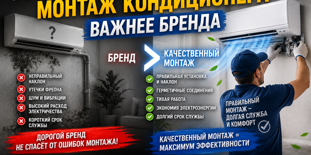 Почему монтаж кондиционера важнее бренда