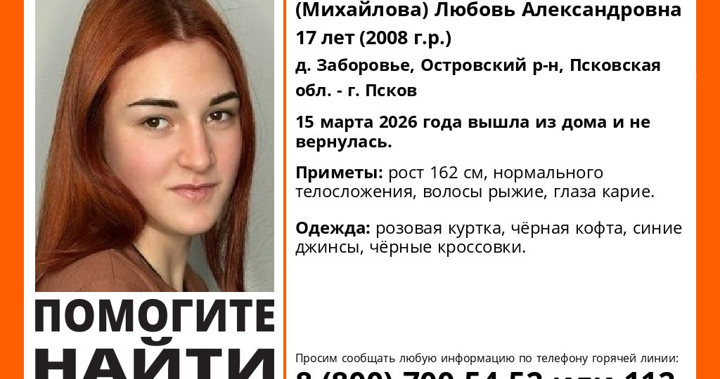 17-летняя девушка пропала в Псковской области