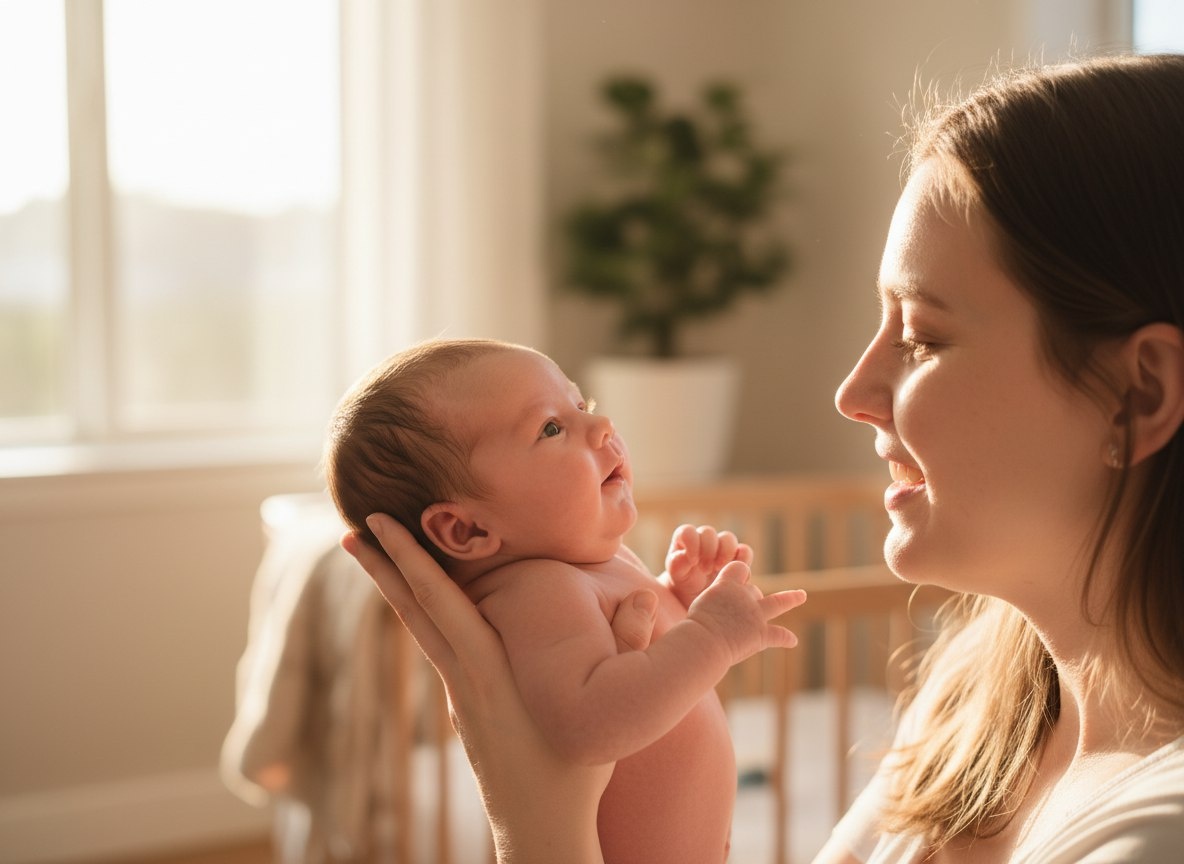 Улыбающийся малыш. Просыпается счастливым без слез.