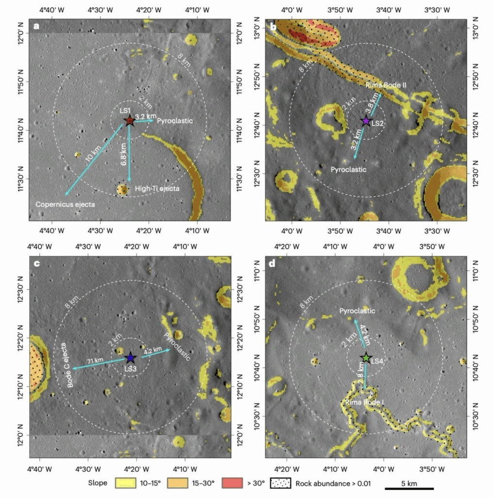 Четыре посадочных зоны в пределах Борозды Боде.