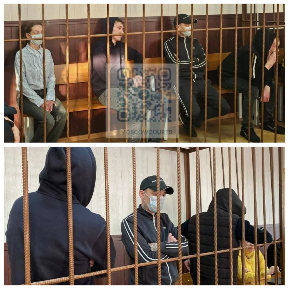 Вверху на фото все фигуранты - Анжела Цырульникова, женщина-курьер, которая забирала пакеты с деньгами у звезды и дроперы – Дмитрий Леонтьев, Артур Каменецкий и Андрей Основа. Внизу на фото - дроперы перед приговором.