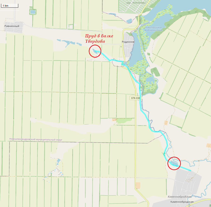 Маршрут (обозначен бирюзовом) и основные точки наблюдений обозначены красным