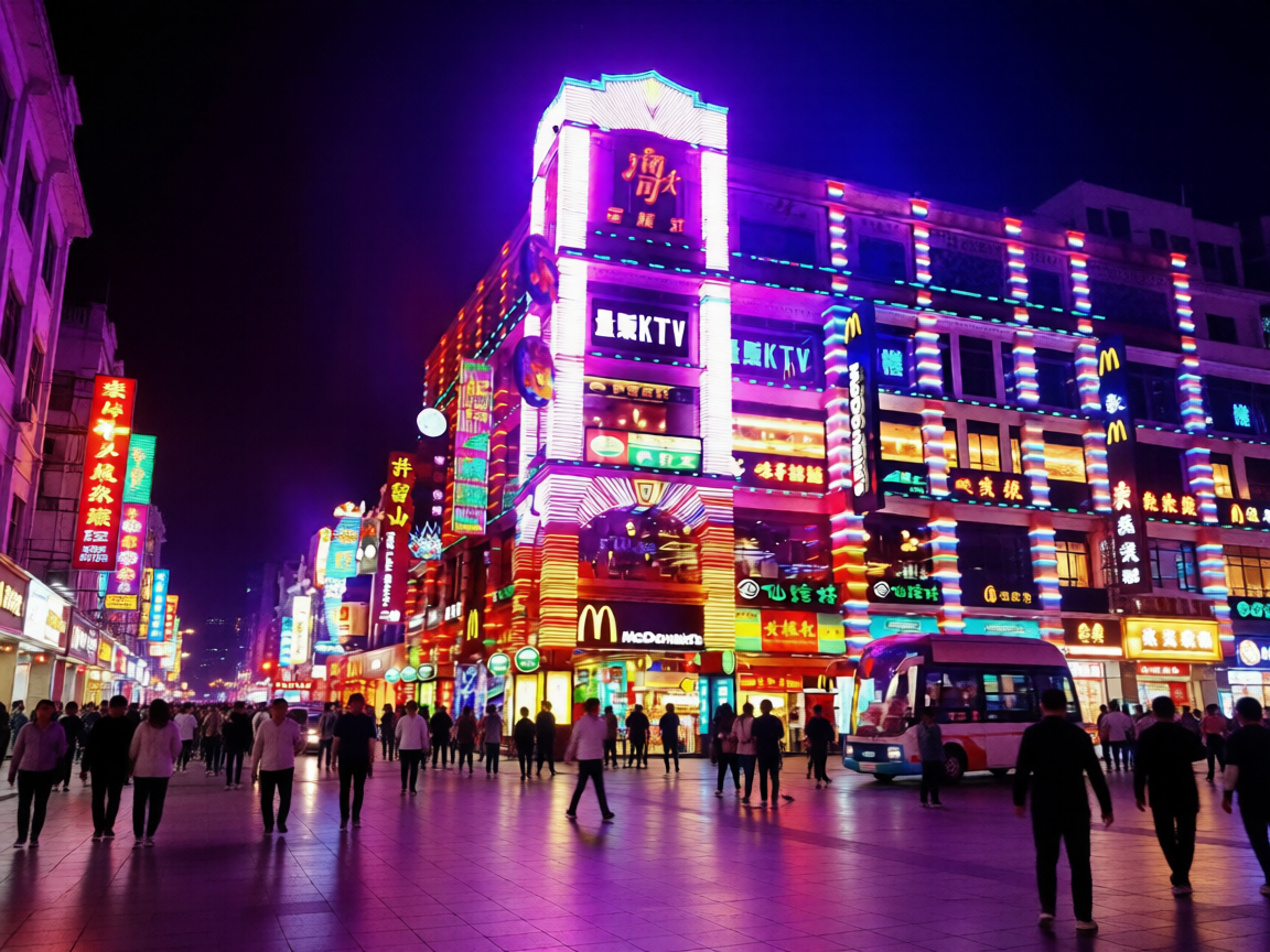 Неоновая Пекинская улица в Гуанчжоу