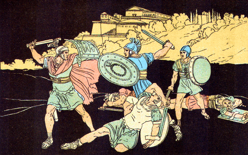 The Horatii and the Curiatii. Illustration for Stories from Livy by Alfred J Church (Seeley, 1895).