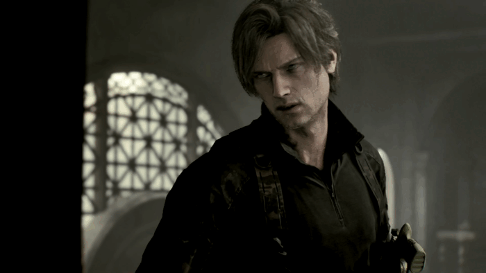 Gif картинка "Леон идёт в лабораторию за Грейс через приют"