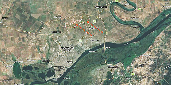    Херсон, северный пригород - работа по точкам размещения ВСУ. Скриншот: ТГ-канал @L0HMATIY