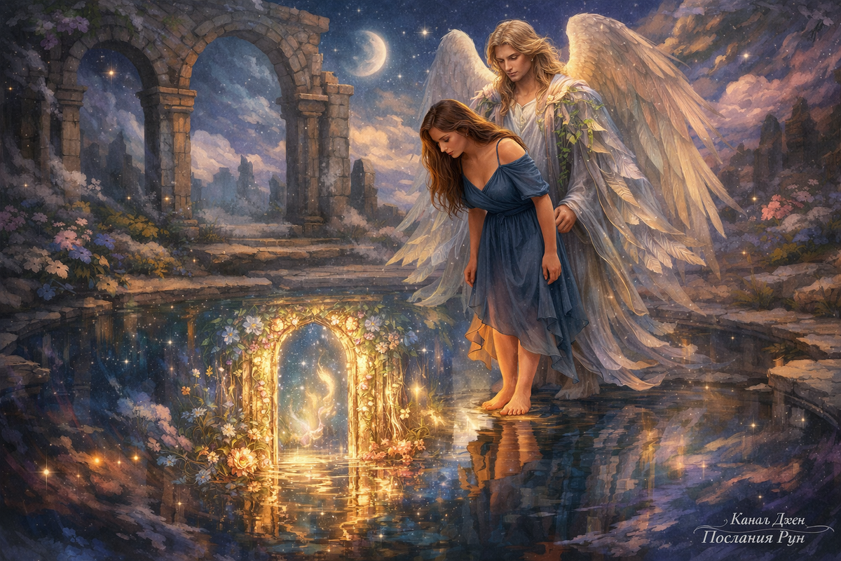 Ангел Хранитель открывает Вам путь: мистическая иллюстрация к раскладу о светлых переменах, судьбоносных знаках и новой дороге, которая уже появляется в Вашей жизни.