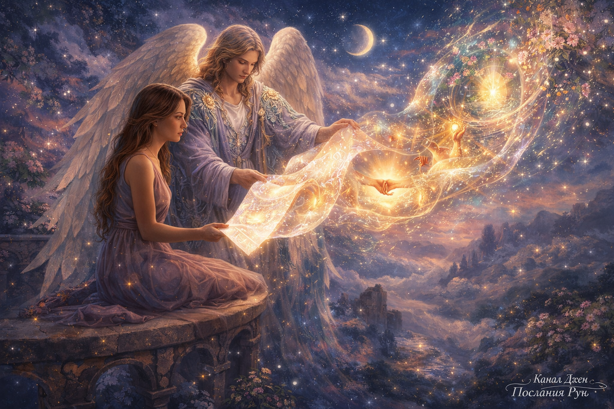 Послание от Ангела Хранителя: волшебная иллюстрация к руническому раскладу о знаках свыше, скрытых подсказках судьбы, защите и добрых переменах, которые уже идут к Вам.