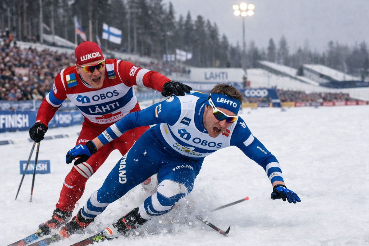 Александр Большунов против Йони Мяки / фото сгенерировано ИИ