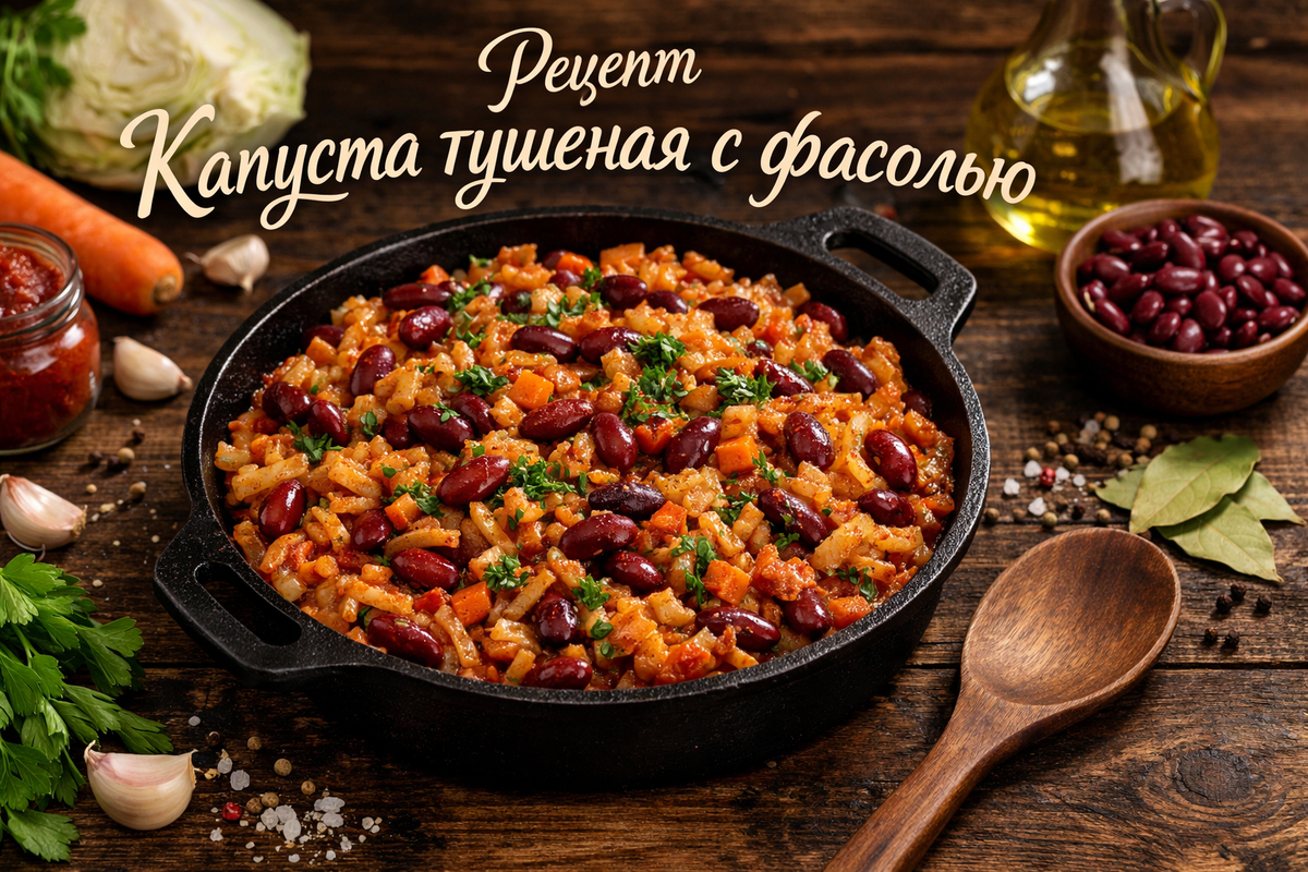 Капуста тушеная с красной фасолью 